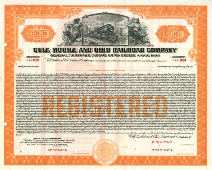 Gulf, Mobile and Ohio Railroad Co. - Railway Specimen Stock Certificate - Great History
